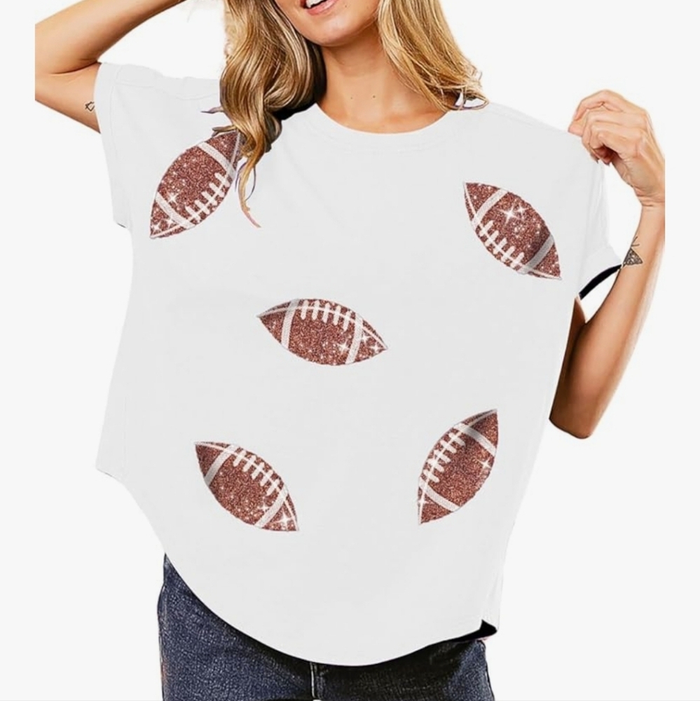 NWT White Sequin Football Shirt